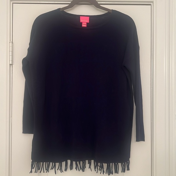 Lilly Pulitzer Girls Ramona Fringe Sweater in Navy Size XL (14-16) - Picture 2 of 9